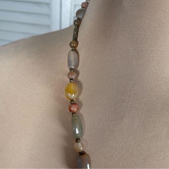Handcrafted Mixed Agate & Chalcedony Necklace Natural Stone Beads Boho Jewelry - Picture 6 of 7